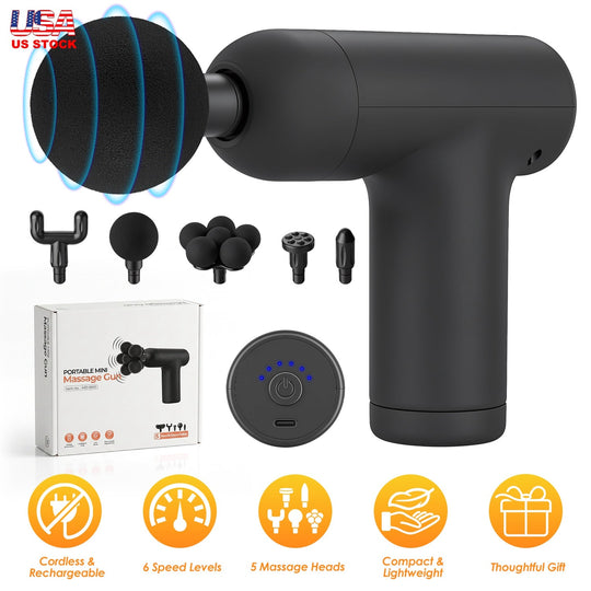 Mini Massage Gun with 6 Speeds and 5 Interchangeable Heads