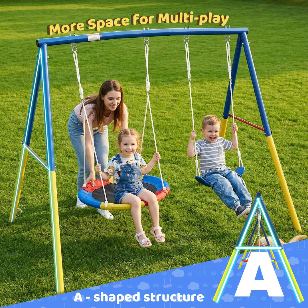 Outdoor Swing Set with Saucer & Belt Swings - 330lbs Capacity
