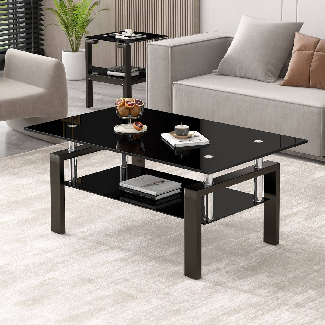 Tempered Glass Coffee Table with 2-Layer Design