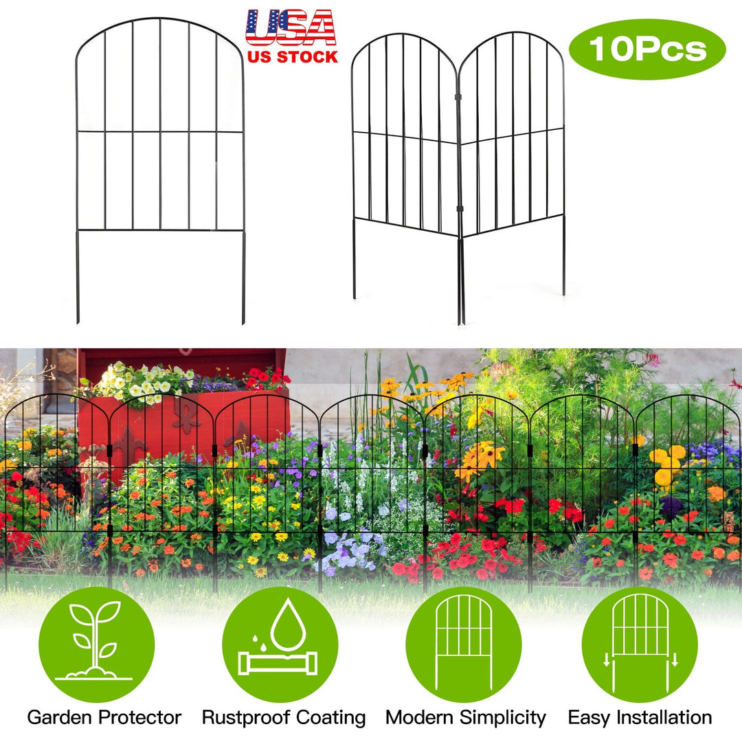 10Pcs Decorative Garden Fence Rustproof Iron Wire Arched Fence Animal Barrier Border 12.59Ó Width 23.93Ó Length For Yard Landscape Patio Outdoor Decor
