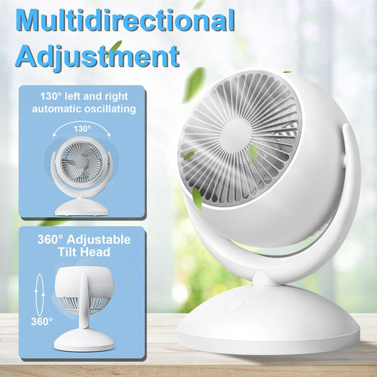 Air Circulator Desk Fan Portable Desktop Rechargeable Oscillating Fan with 4 Speeds 360 Degree Tilt Head Automatic Rotation Quiet 40dB Table Fan for H