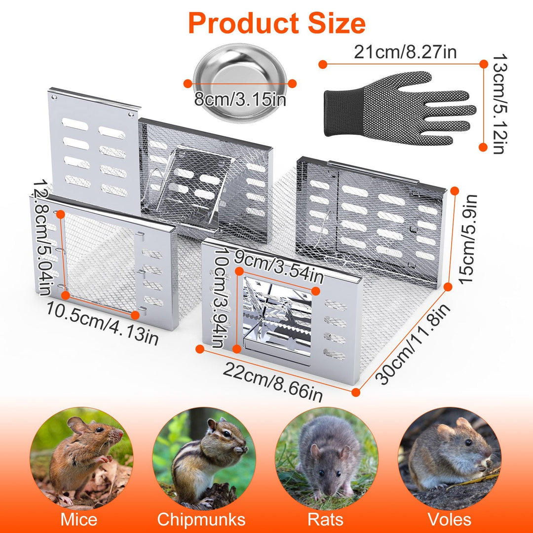2Pcs Humane Rat Trap Catch and Release Live Mouse Cage Traps with Automatic Continuous Cycle Trapping for Chipmunk Rodent Mouse Small Animals