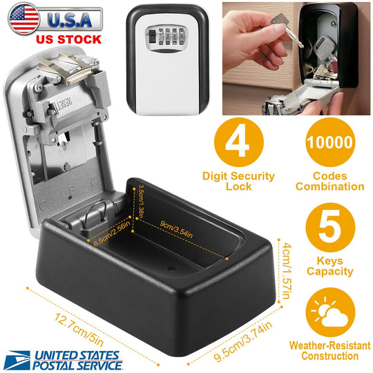 Key Lock Box Keys Storage Lock Box with 4 Digits Combination Resettable Codes Wall Mounted Outdoor Waterproof Cover