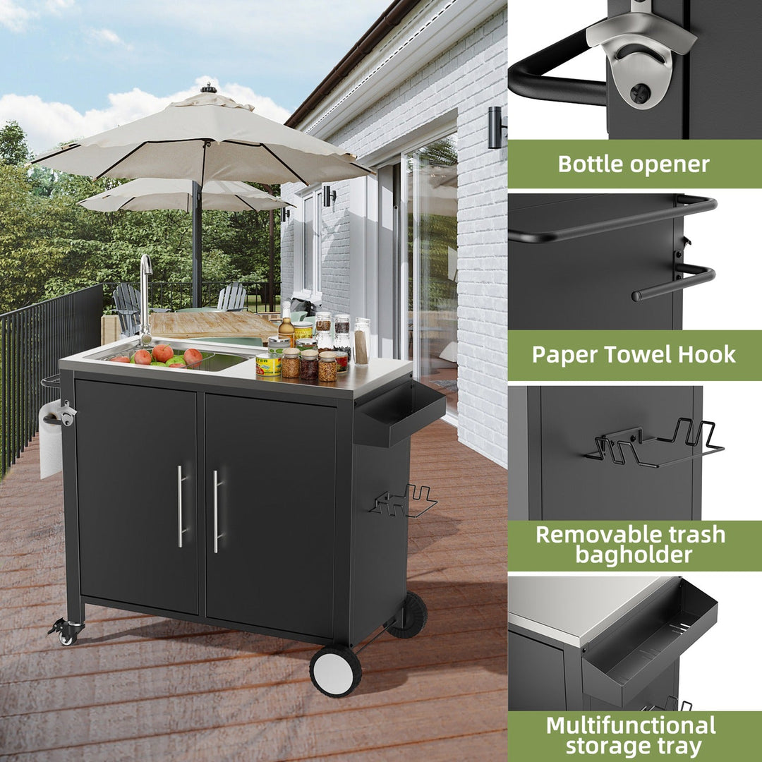 Outdoor Grill Cart with Sink, Storage & Fold-Down Side Table