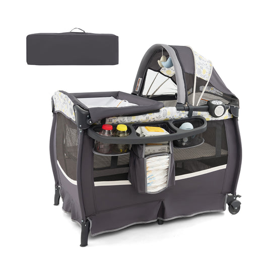 4 in 1 Portable Pack and Play Baby Nursery Center with Bassinet-Yellow