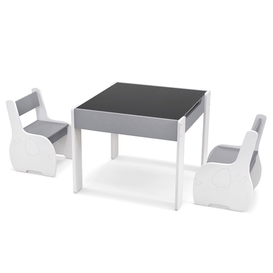 4-in-1 Wooden Activity Kids Table and Chairs with Storage and Detachable Blackboard