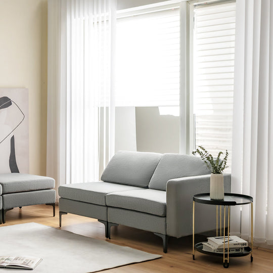 3-Seat Sectional Sofa Couch with Armrest Magazine Pocket and Metal Leg