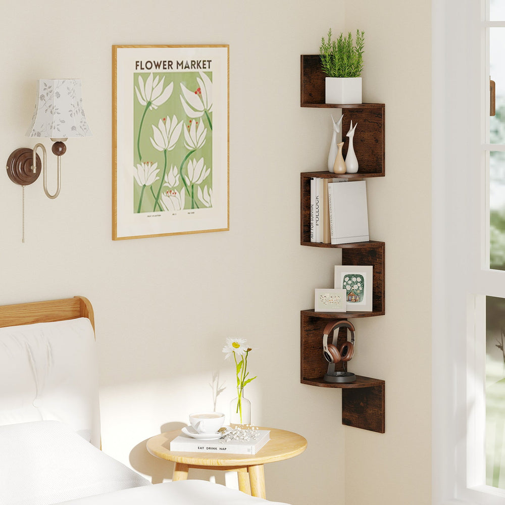 5-Tier Corner Shelf Floating Bookshelf Wall Mounted Storage Organizer