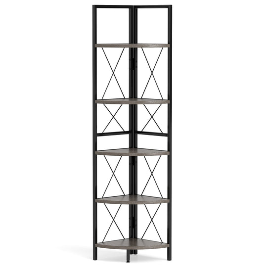 5-Tier Freestanding Corner Shelf 63 Inch Tall Storage Rack