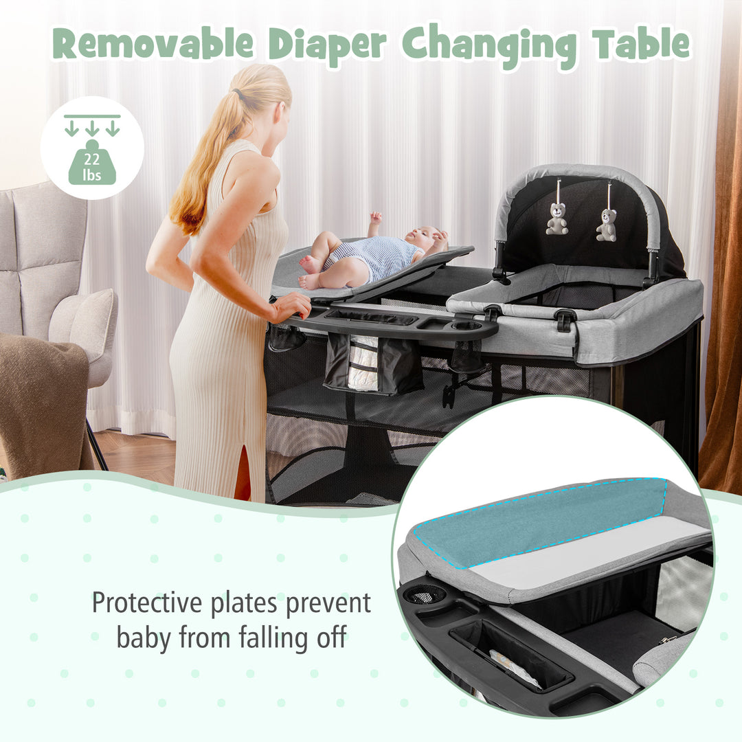 5-in-1 Portable Baby Playard with Cradle and Storage Basket-Black