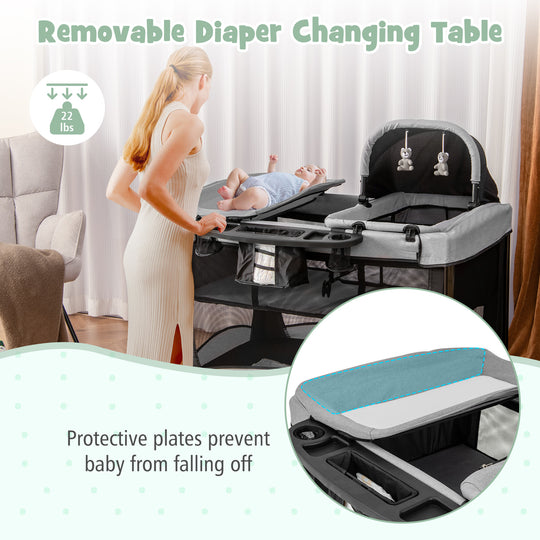 5-in-1 Portable Baby Playard with Cradle and Storage Basket-Black