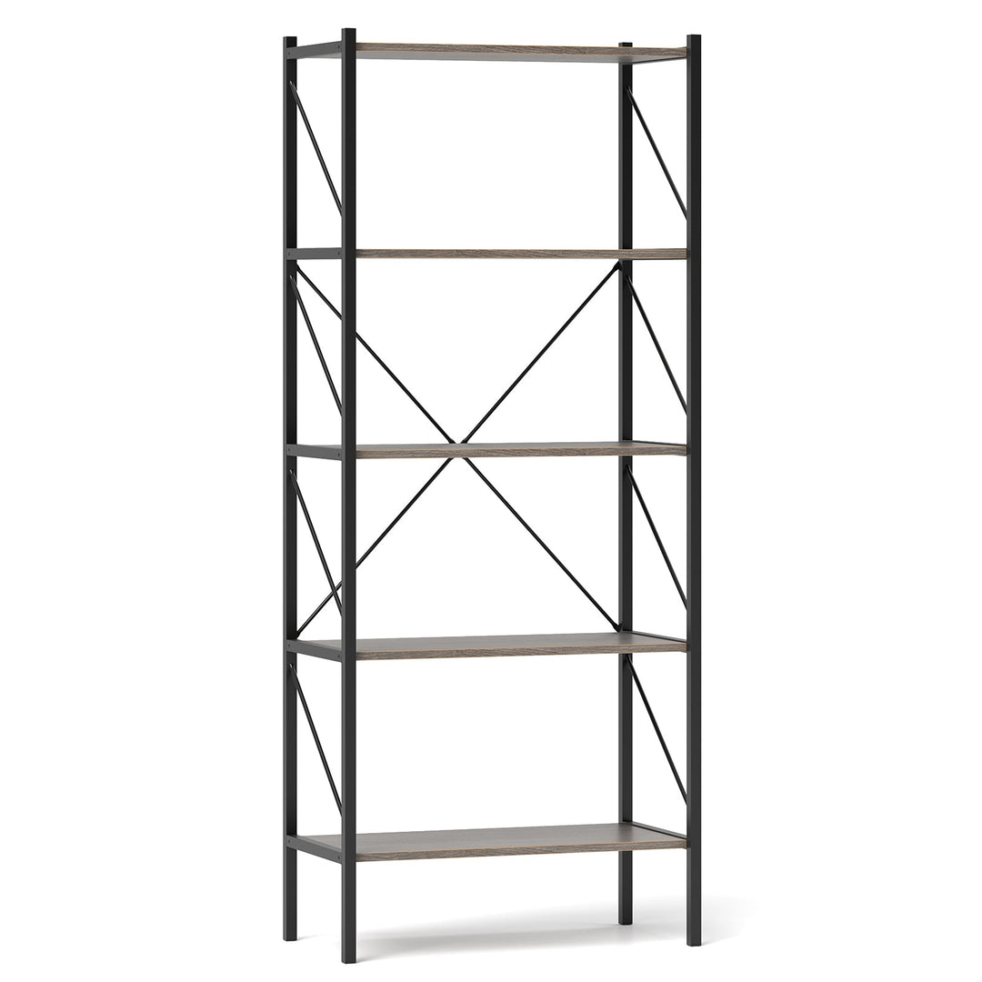 5-Tier Bookshelf with Open Shelves and Heavy Duty Metal Frame