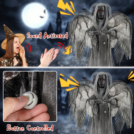 5.5ft Halloween Animatronic Decoration with Light Up Eyes and Shaking Wings