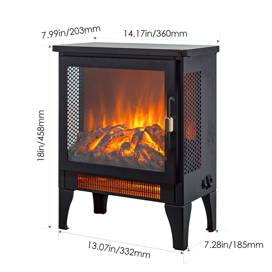 Electric Fireplace Stove Heater 18" with 3-Sided Flame View