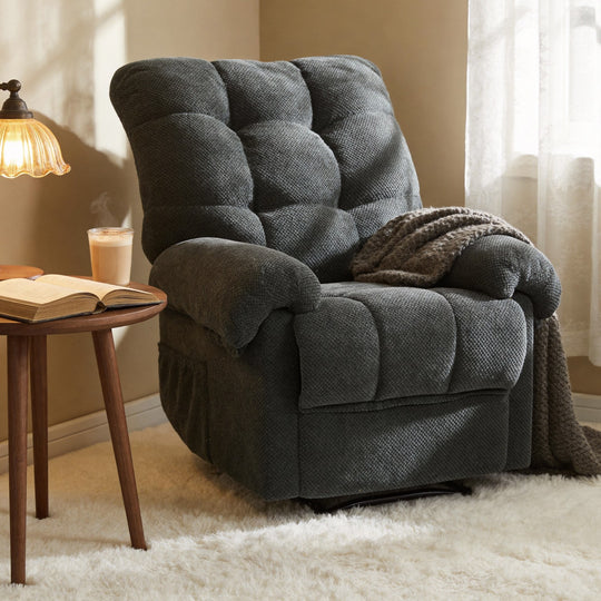Modern Fabric Reclining Lounge Chair, Overstuffed Recliner Chair with Adjustable Backrest and Footrest, Padded Armrests,