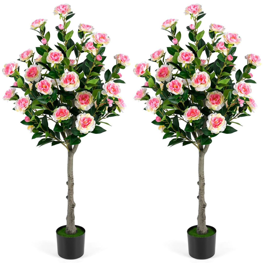 Artificial Camellia Tree with 27 Blossoms in Cement Pot