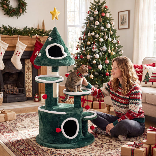50" Christmas Cat Tree with 2 Condos & Scratching Post