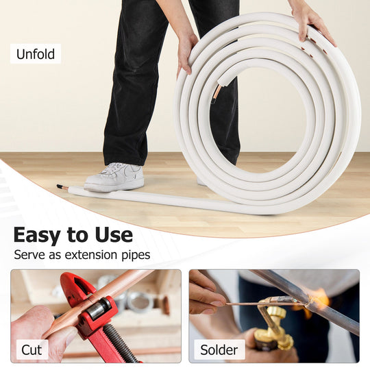 50 Feet Mini Split Line Set with 1/4 Inch and 1/2 Inch O.D. Copper Pipes Tubing
