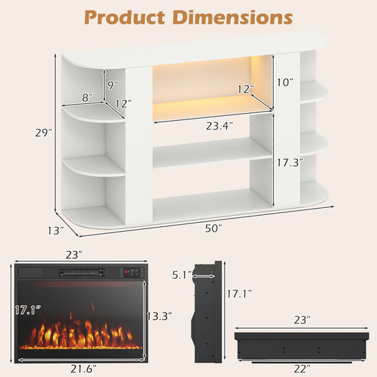 50” Fireplace TV Stand with RGB Lights and 23” Electric Fireplace for Living Room