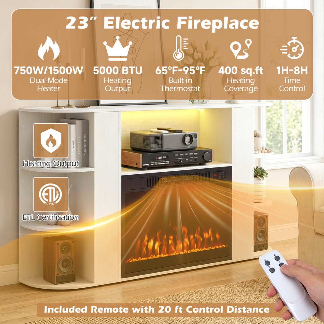 50” Fireplace TV Stand with RGB Lights and 23” Electric Fireplace for Living Room
