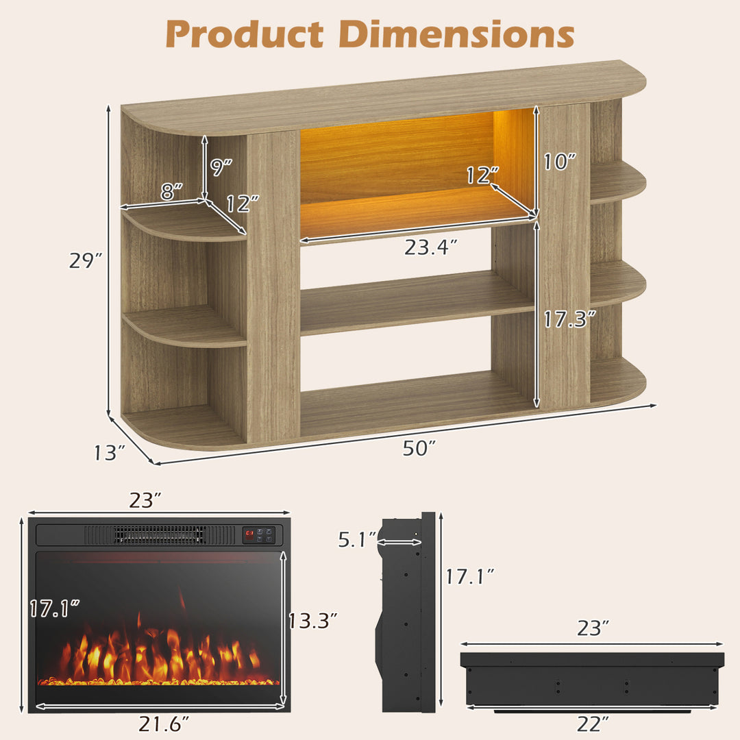 50” Fireplace TV Stand with RGB Lights and 23” Electric Fireplace for Living Room