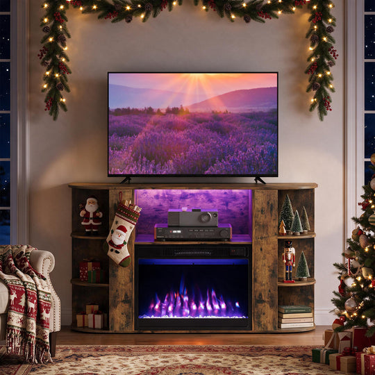 50” Fireplace TV Stand with RGB Lights and 23” Electric Fireplace for Living Room