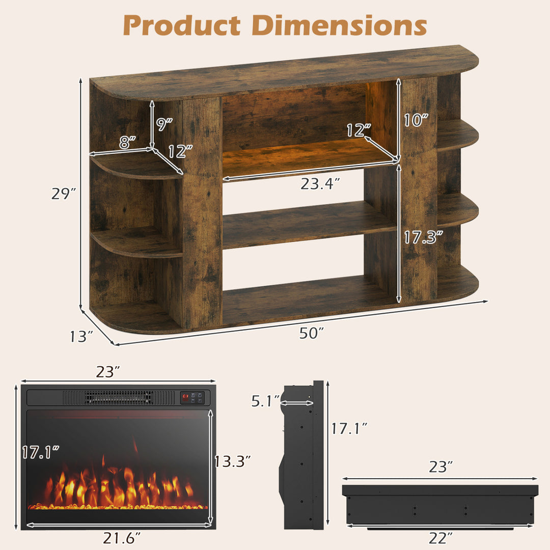 50” Fireplace TV Stand with RGB Lights and 23” Electric Fireplace for Living Room