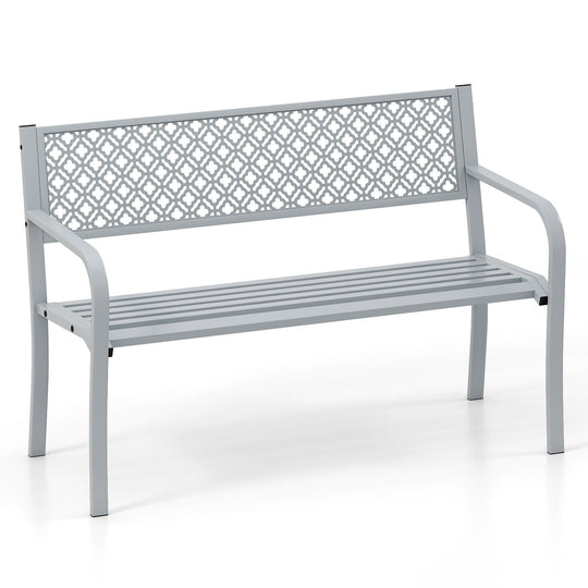 50 Inches Outdoor Garden Bench with Geometric Lattice Backrest and Slatted Seat