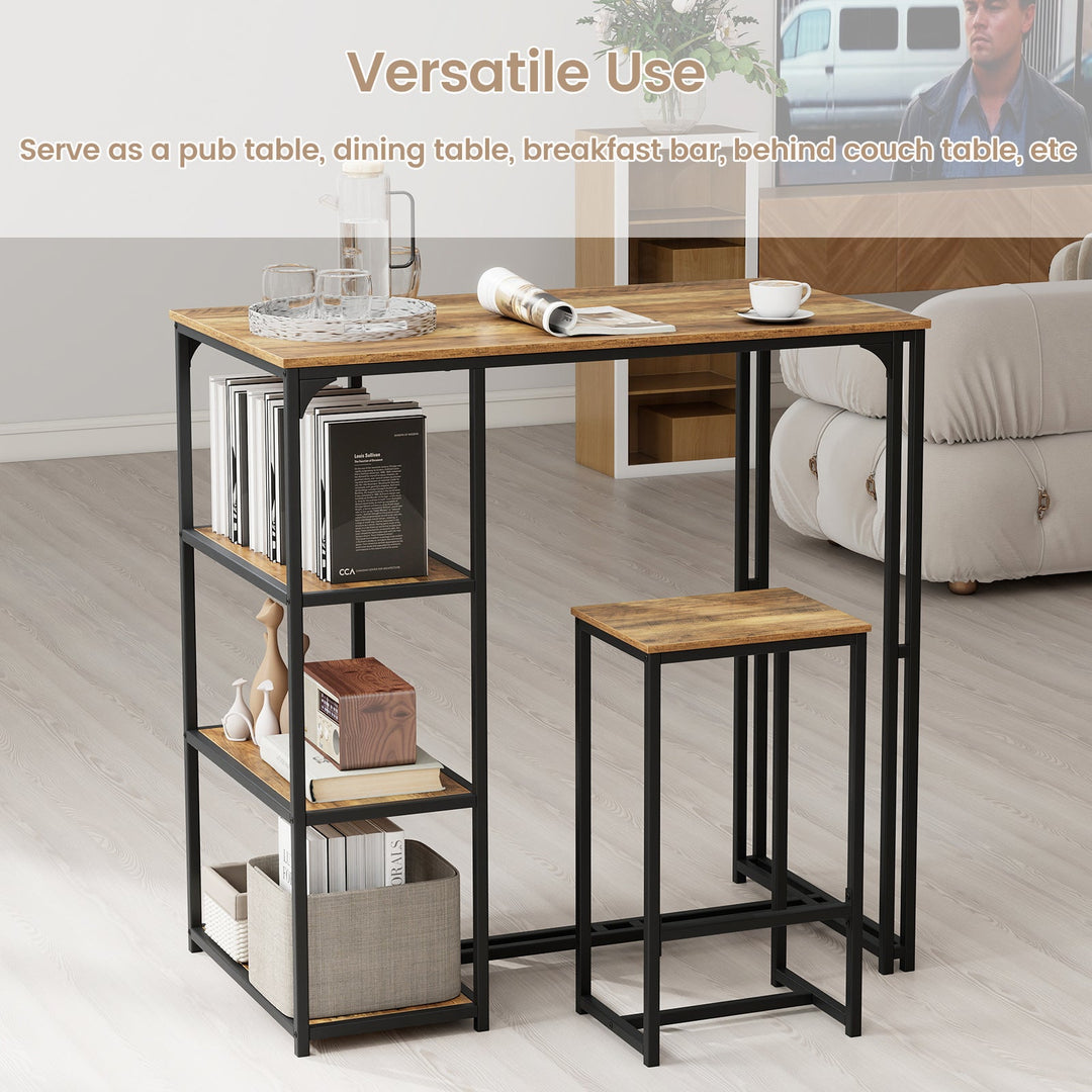 3-Piece Bar Table Set for 2 Bar-Height Dining Table with 2 Stools-Rustic Brown