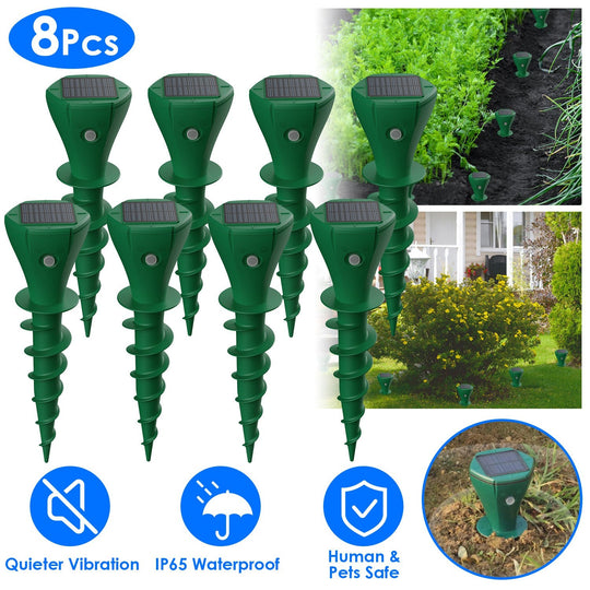 8Pcs Solar Powered Mole Repellent Waterproof Solar Animal Repellers for Moles Gophers Groundhogs Snakes Voles Outdoor Vibration Stake For Farm Garden