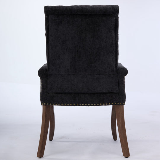 Upholstered Chenille Fabric Tufted Arm Dining Chair, Curved Solid Rubberwood Legs, Elegant Nailhead Trim Accent Chair fo