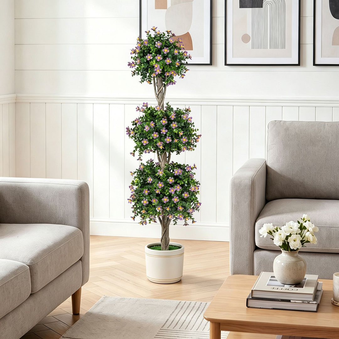 51" Artificial Topiary Tree with 3 Topiary Balls Sun-Resistant Fake Bushes