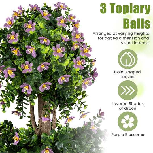 51" Artificial Topiary Tree with 3 Topiary Balls Sun-Resistant Fake Bushes
