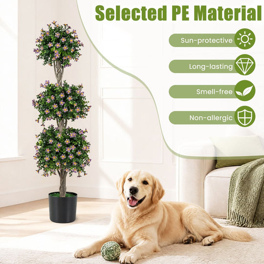 51" Artificial Topiary Tree with 3 Topiary Balls Sun-Resistant Fake Bushes