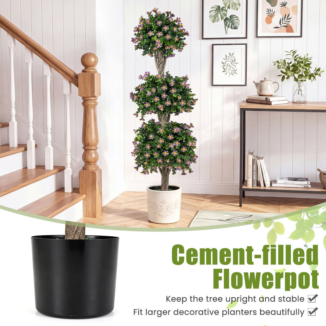 51" Artificial Topiary Tree with 3 Topiary Balls Sun-Resistant Fake Bushes