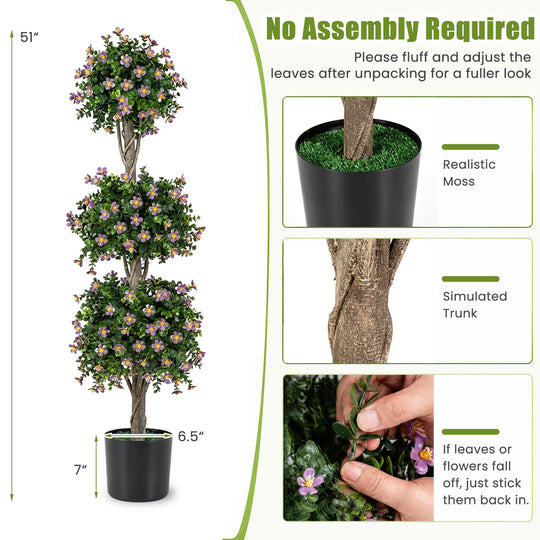 51" Artificial Topiary Tree with 3 Topiary Balls Sun-Resistant Fake Bushes