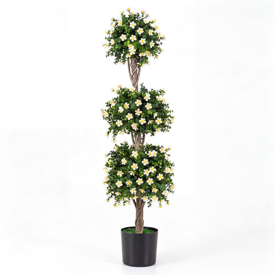 51" Artificial Topiary Tree with 3 Topiary Balls Sun-Resistant Fake Bushes