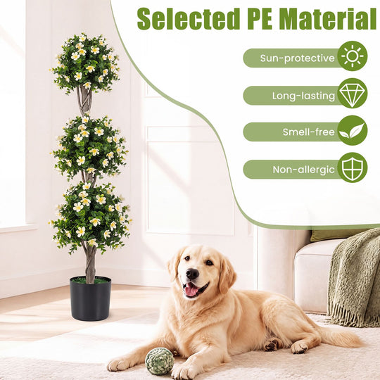 51" Artificial Topiary Tree with 3 Topiary Balls Sun-Resistant Fake Bushes