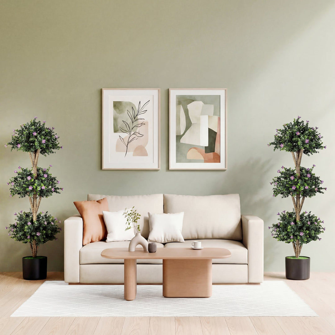 51" Artificial Triple Ball Boxwood Topiary Tree with 59 Blossoms