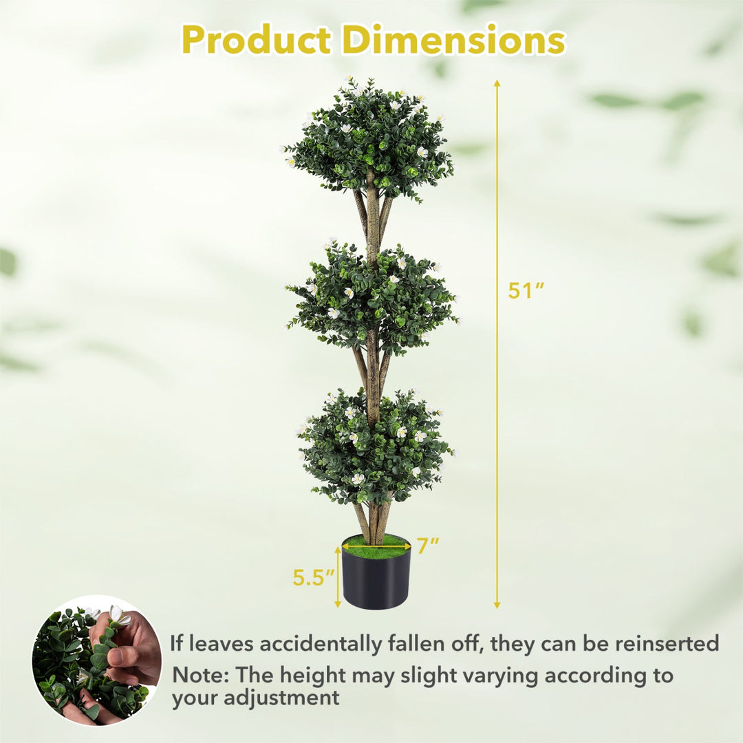 51" Artificial Triple Ball Boxwood Topiary Tree with 59 Blossoms Set of 2