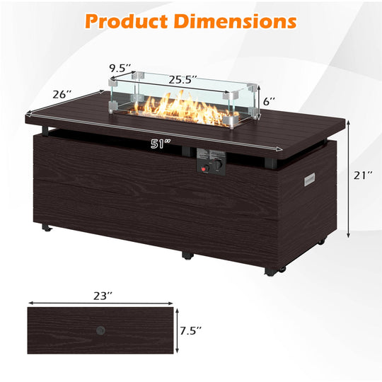 51-Inch Propane Fire Pit Table with 50,000 BTU Gas Burner