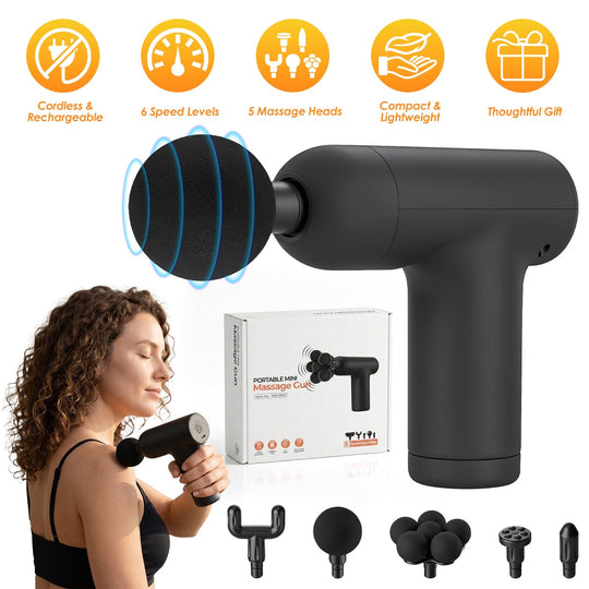 Mini Massage Gun with 6 Speeds and 5 Interchangeable Heads