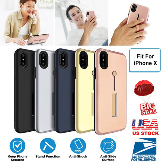 Finger Strap Phone Case for iPhone X Drop-protection Finger Ring Rugged Phone Case with Kickstand Dual Layer Case