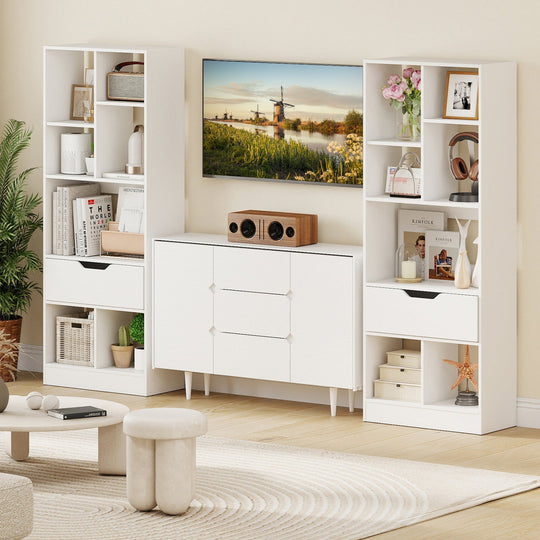 51inch Tall Freestanding Bookcase with Drawer 7-Cube Storage Organizer