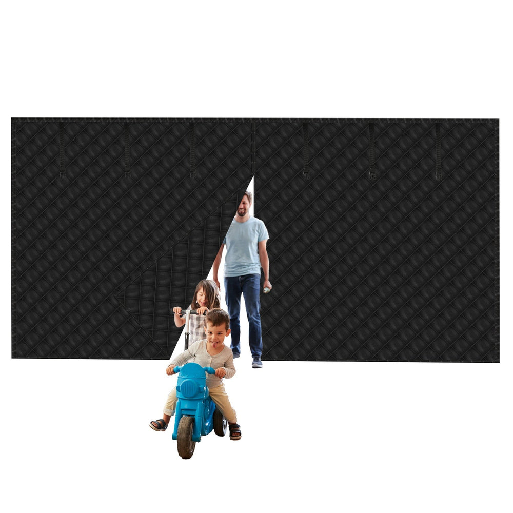 16*7FT Magnetic Thermal Insulated Garage Door Curtain for Winter Two-Car Garage Screen with Magnetic Closure 8 Roll Up Buckle Straps for Two Cars Weat