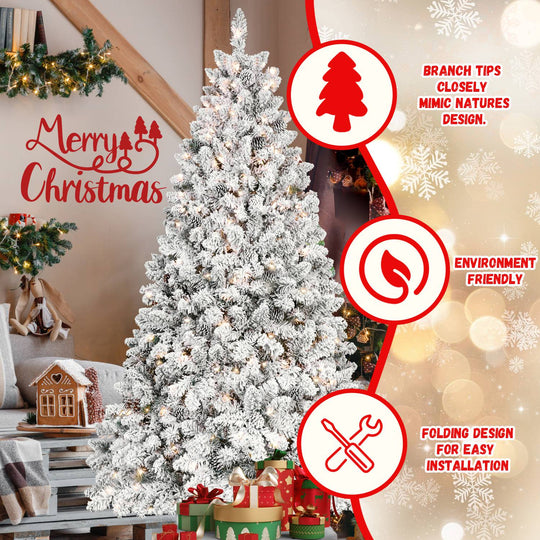 5FT Pre-Lit Flocked Christmas Tree with 300 Warm White LEDs