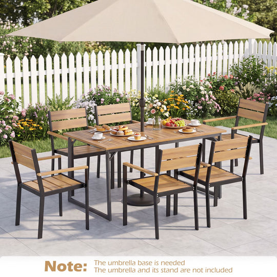 59" Acacia Wood Patio Dining Table for 6 with 1.97" Umbrella Hole