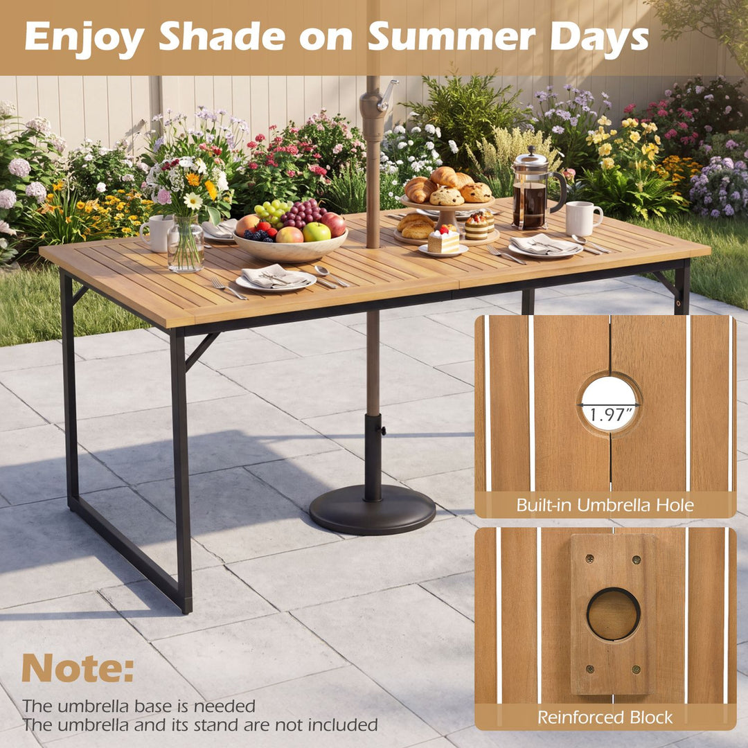 59" Acacia Wood Patio Dining Table for 6 with 1.97" Umbrella Hole