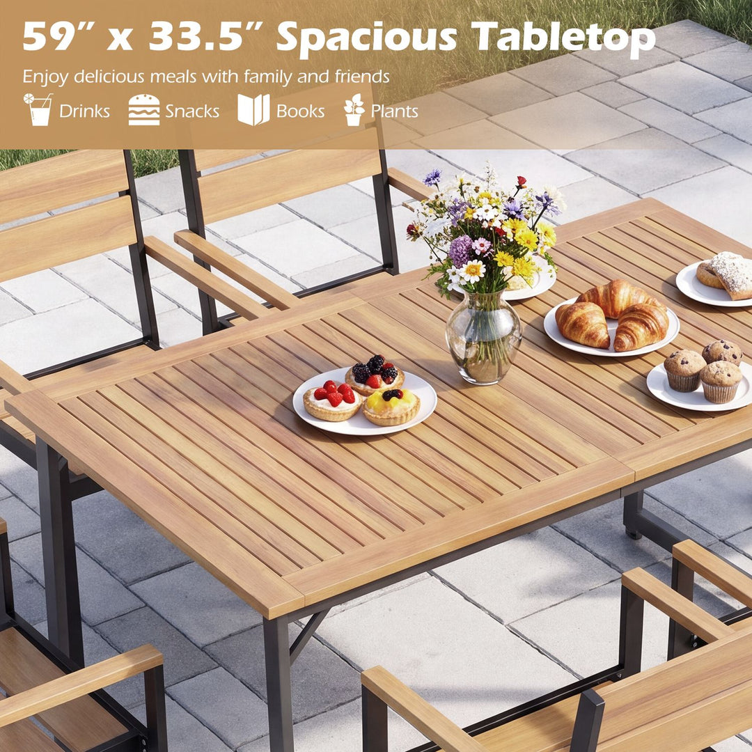 59" Acacia Wood Patio Dining Table for 6 with 1.97" Umbrella Hole