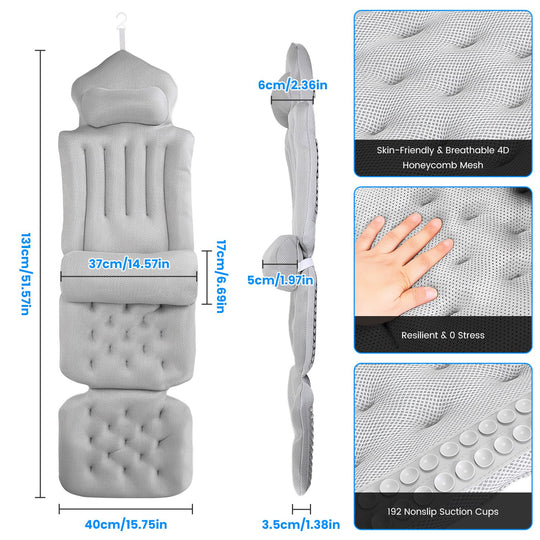 Full Body Bath Pillow with Lumbar Support & Suction Cups